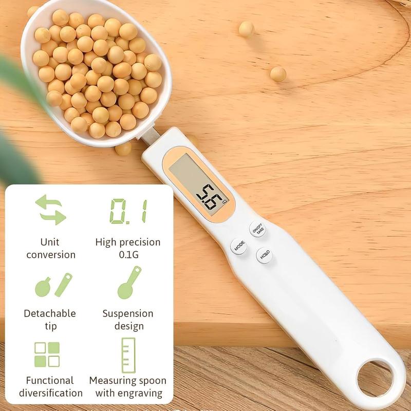 Product Introduction of Kitchen Digital Spoon Food Measuring Scoop Scale, Weighing Spoon Scale 0.1g to 500g Precision with LCD Display Spoon Scale, Electronic Measuring, for Dispensing Food, Condiments and Pet Food (White) Utensils Lightweight 5