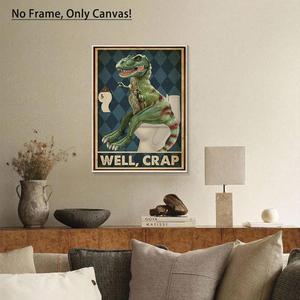 Dinosaur & Toilet Pattern Unframed Painting, 1 Count Vintage Wall Art, Wall Decor for Home Living Room Bedroom Study Room, Ornaments