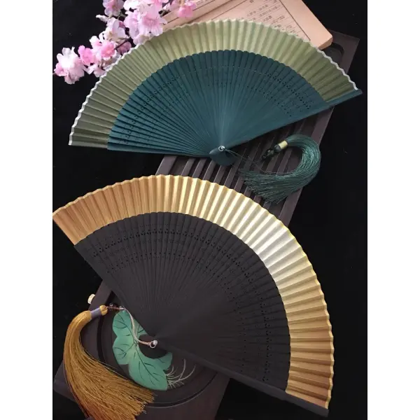Elegant Six-Fan Folding Bamboo Silk Fan - Stylish Daily Use Accessory 0
