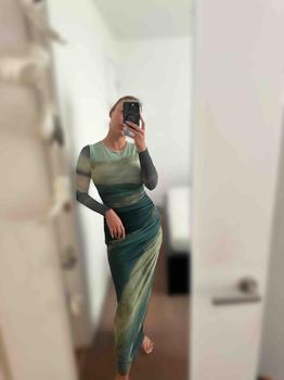 Product Review of Women's All Over Print Ruched Bodycon Dress, Elegant Long Sleeve Round Neck Long Dress for Party Holiday Wedding Guest, Ladies Clothes for All Seasons， Tall Clothing Women from J**e A**e 0