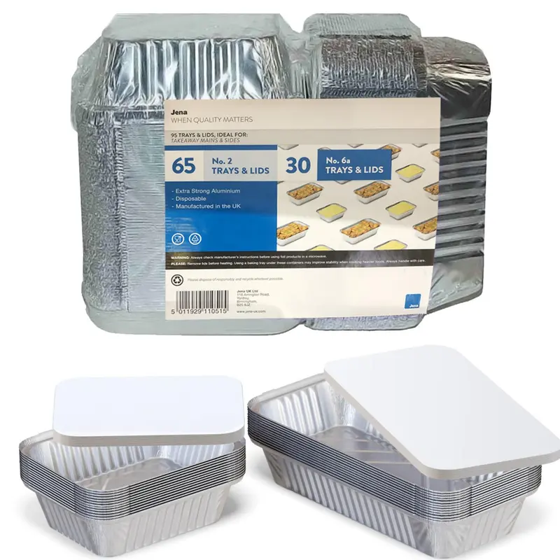 Jena Mix Trays+Lids Takeaway Strong Aluminium Disposable Foil Container Pack 95 2