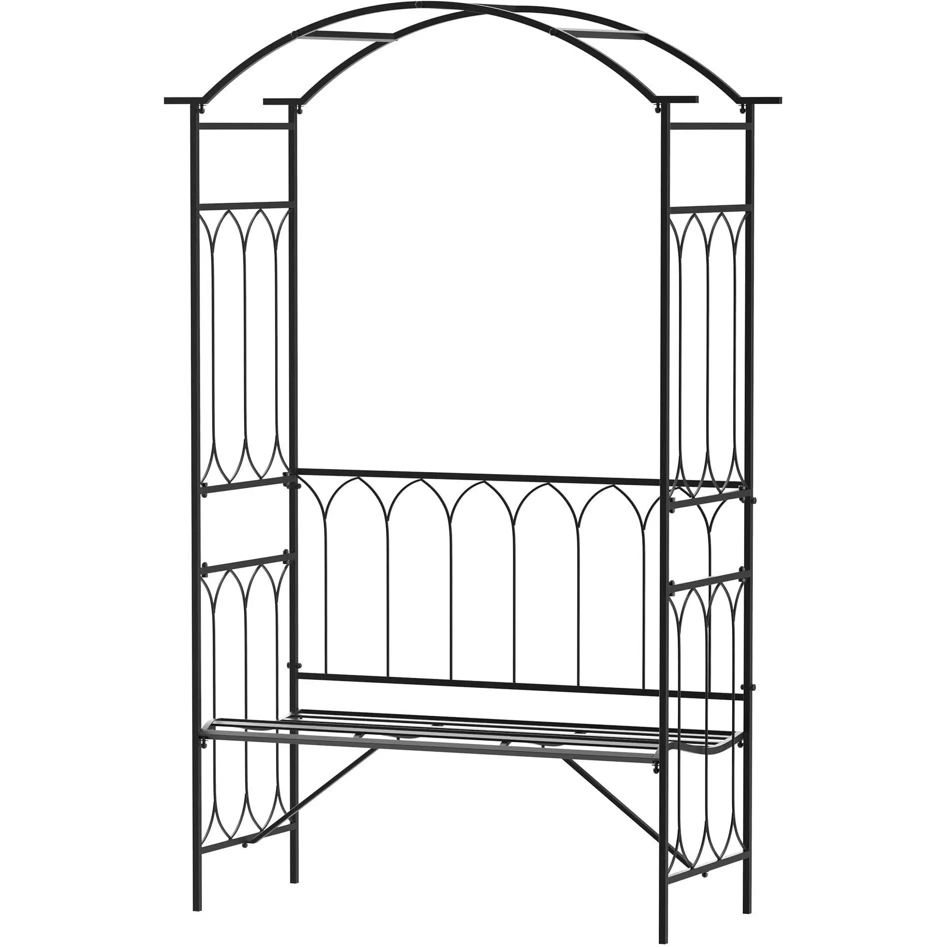 Black Metal Garden Arch With Bench - 115x50cm - Create an Elegant Spot to Relax in Your Garden