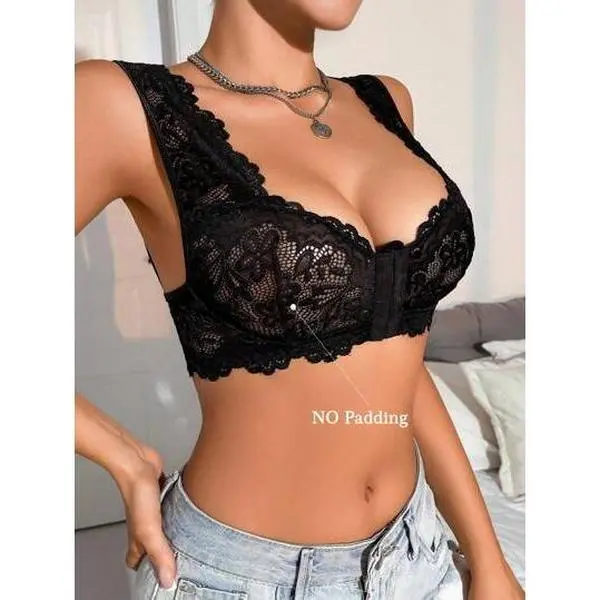 Women's Floral Lace Front Closure Fashionable Bra Lingerie – Elegant and Comfortable Support 0