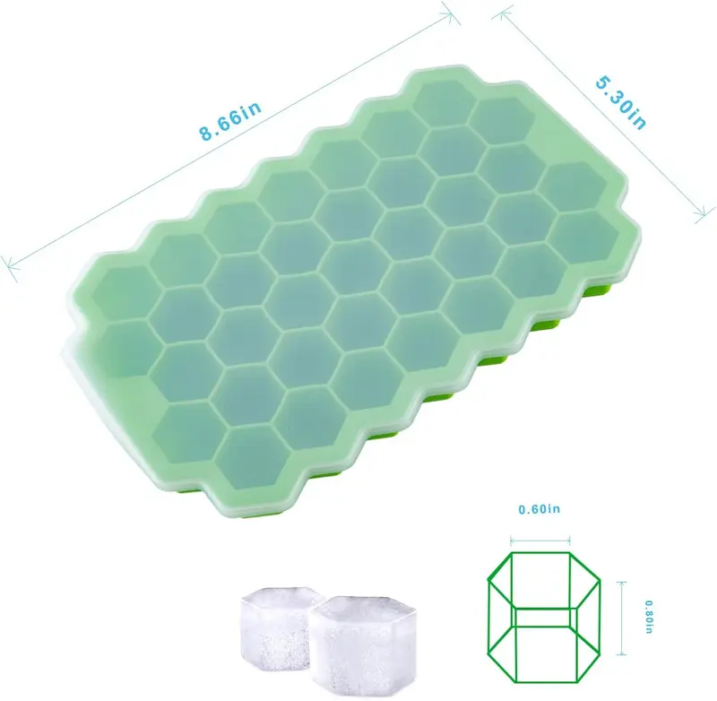 Premium Ice Cube Trays, Silicone Ice Cube Molds with Sealing Lid, 74-Ice Trays, Reusable, Safe Hexagonal Ice Cube Molds, for Chilled Drinks, Whiskey, Cocktail, Food 4
