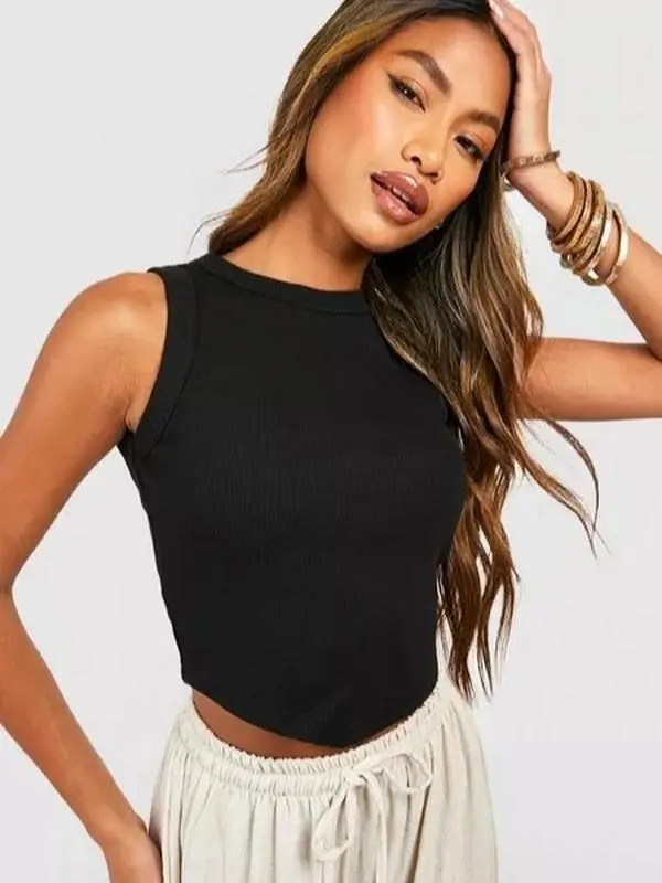 Women's Thick Binding V Hem Rib Vest for Winter - Tops, Womenswear Tops Comfort Basic Basic Minimalist Short Sleeveless