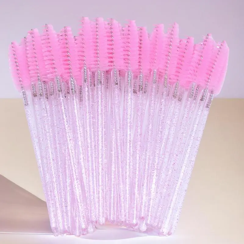 Disposable Eyelash & Eyebrow Brush Tools, 50pcs Glitter Crystal Design Eyelashes Brushes Comb, Daily Makeup Tools, Professional for Women, Eyelashes Makeup Tools, Back To School Essentials, Birthday Box for Girl, Holiday Essentials, Valentine's Day Gift