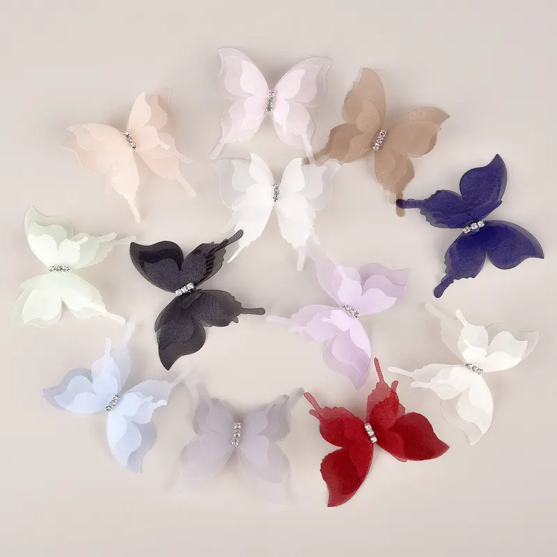 10/20PCS 3D Triple Layer Lace Butterfly Gauze With Diamond DIY Bride Hair Accessories Material Jewelry Earring Dress Accessories 1