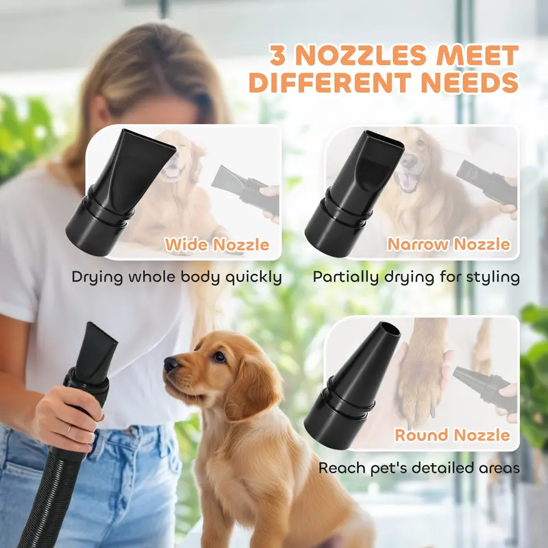 PawHut 2200W Dog Hair Dryer with Auto Adjustable Temperature & Airflow, 3 Nozzles, Digital Screen, for Dogs Cats, White 5