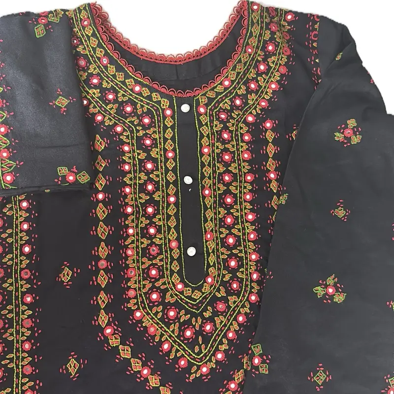 Two Piece Marina Hand Embroidered Mirror Balochi Work Asian Style Women's Clothes Black Color - Womenswear 2