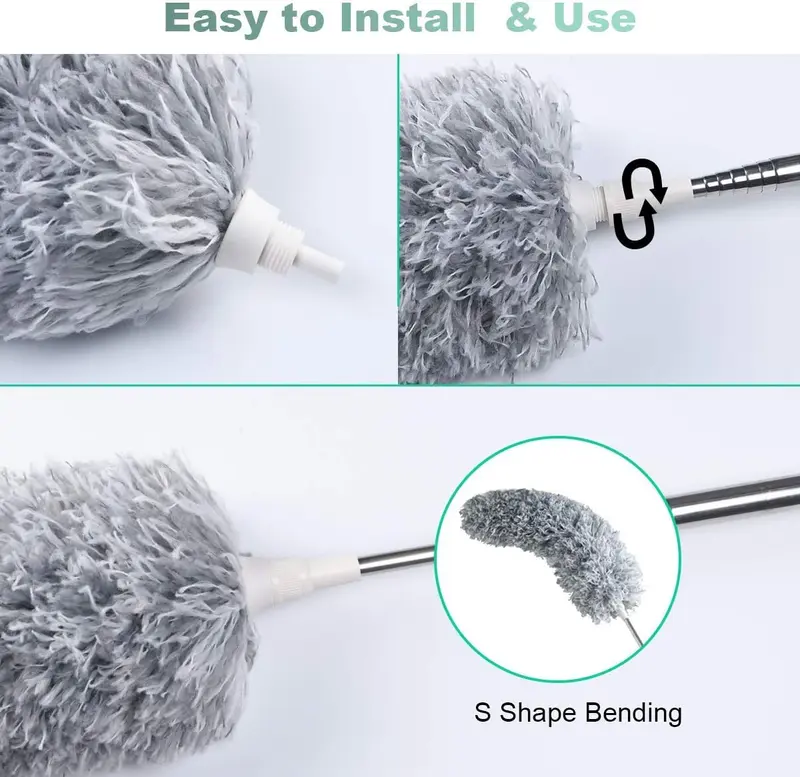Vicloon Extendable Microfiber Duster with 96-Inch Telescopic Pole and Bendable Head for High Ceiling Fans, Cars, Blinds, and Cobweb Cleaning 4
