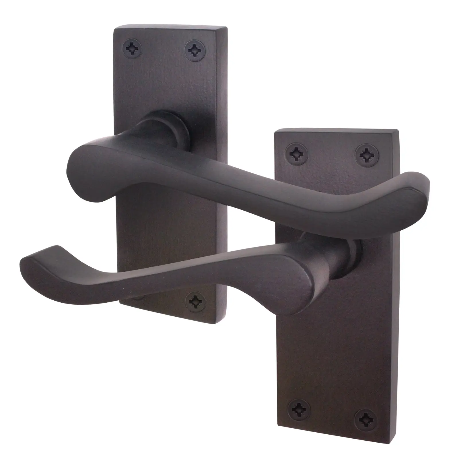 Victorian Scroll Matt Black Lever Door Handles - Latch