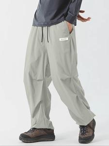 Men's Letter Print Zipper Pants, Loose Casual Comfy Straight Leg Trousers for Summer, Woven Bottoms for Men