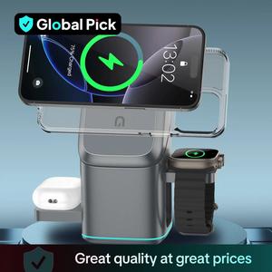 3 in 1 Wireless Charger, 180° Electric Rotating Foldable Wireless Charging Station, Portable Wireless Charger for iPhone & Watch & AirPods, Wearable