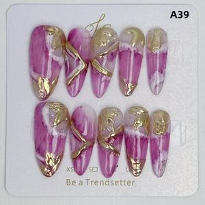 Hand-dyed purple gold edge detachable almond nails, high-end and versatile, press on nails press  nails miffy  nails short  press  nails