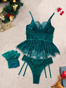 Christmas 8-Piece Women's Lingerie Set, Sexy Embroidered Sheer Comfortable High-Quality Underwear, Fitted Bra Panty Socks Kit