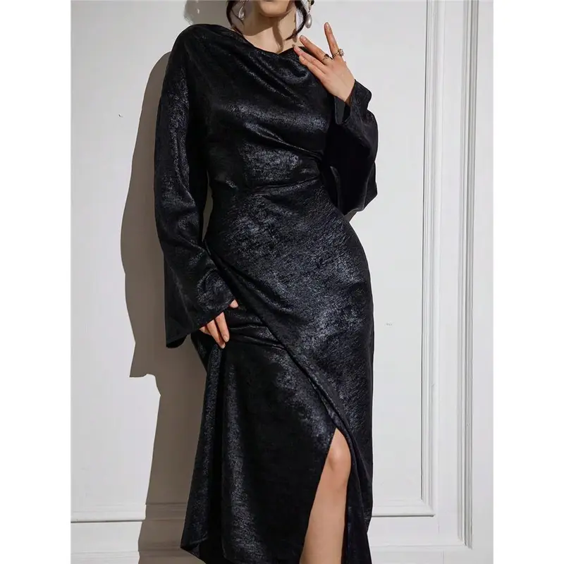Guest Wedding Evening / Holiday / For Cover Length Full Dress Elegant Fitted Sleeve s tiktok Najma Women Long Graceful Draped Collar Arabian Style Modest Maxi Casual Daily Work / Parties 2