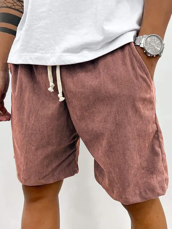 Men's Summer Casual Drawstring Corduroy Vintage Shorts 4