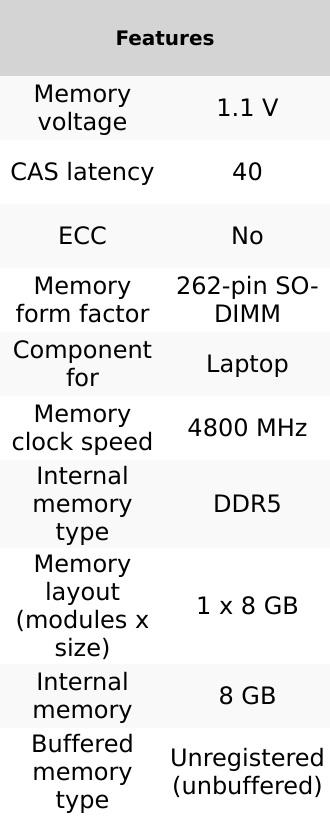 Product Introduction of Crucial CT8G48C40S5 memory module 8 GB 1 x 8 GB DDR5 4800 MHz 3