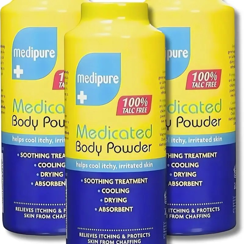 Medipure Medicated Body Powder - Soothing Treatment, 3 Packs of 200g, Talc-Free Formula - Gentle