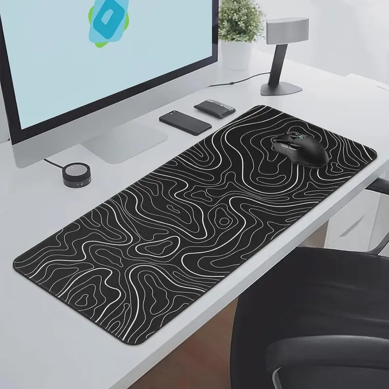 1Pcs Gaming Mouse Pad Large Keyboard Pad 31.5 x 11.8in Topographic Mouse Pad Black and White Mouse Pad for Keyboard with Anti-Sl 2