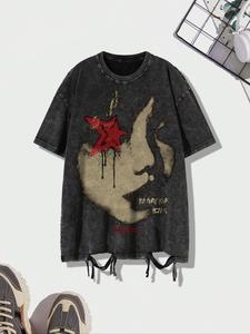 Men's Ripped Graphic Drop Shoulder Tee, Regular Fit Casual Street Short Sleeve Round Neck T-Shirt for Summer, Fashion Men's Top for Daily Wear