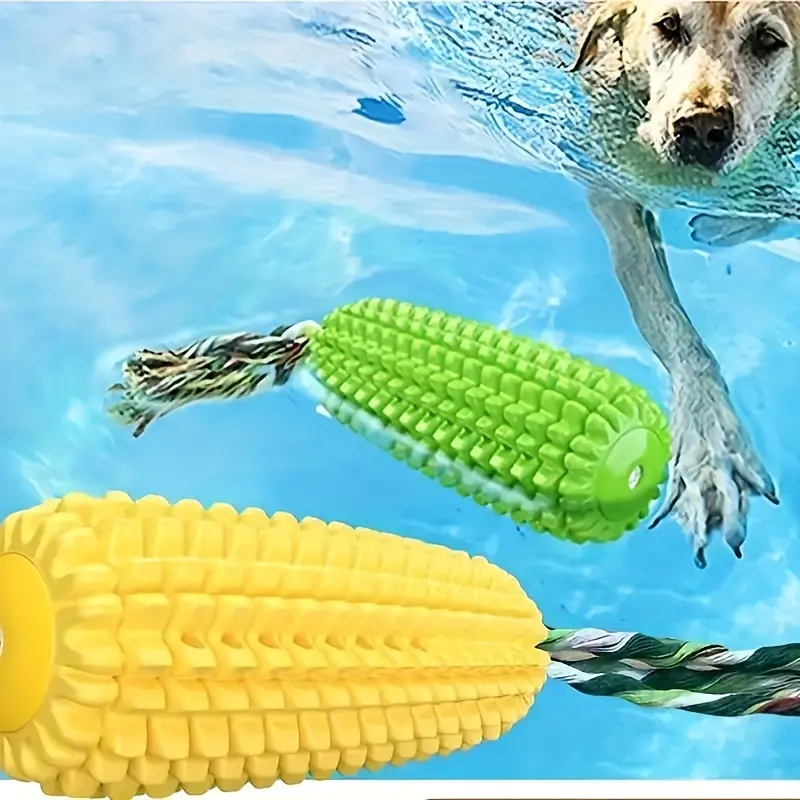 Interactive Corn-Shaped Dog Chew Toy with Squeaker - Durable Rubber Dental Care Stick for All Breeds 5