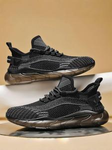 Men's Wave Print Breathable Mesh Sneakers, Casual Sporty Running Shoes, Trendy All-match Sneakers for Daily Wear