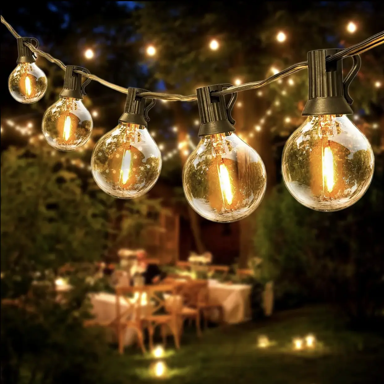 solar energy Outdoor String Lights, G40 LED Festoon Lights Outdoor, Waterproof Globe Garden Lights ， 2700K Outside Patio Lights for Décor Cafe Party