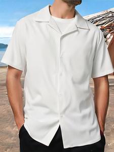 Men's Solid Color Short Sleeve Button Closure Shirt, Loose Casual Comfy Top for Summer, Men's Clothes for Beach Vacation, Menswear