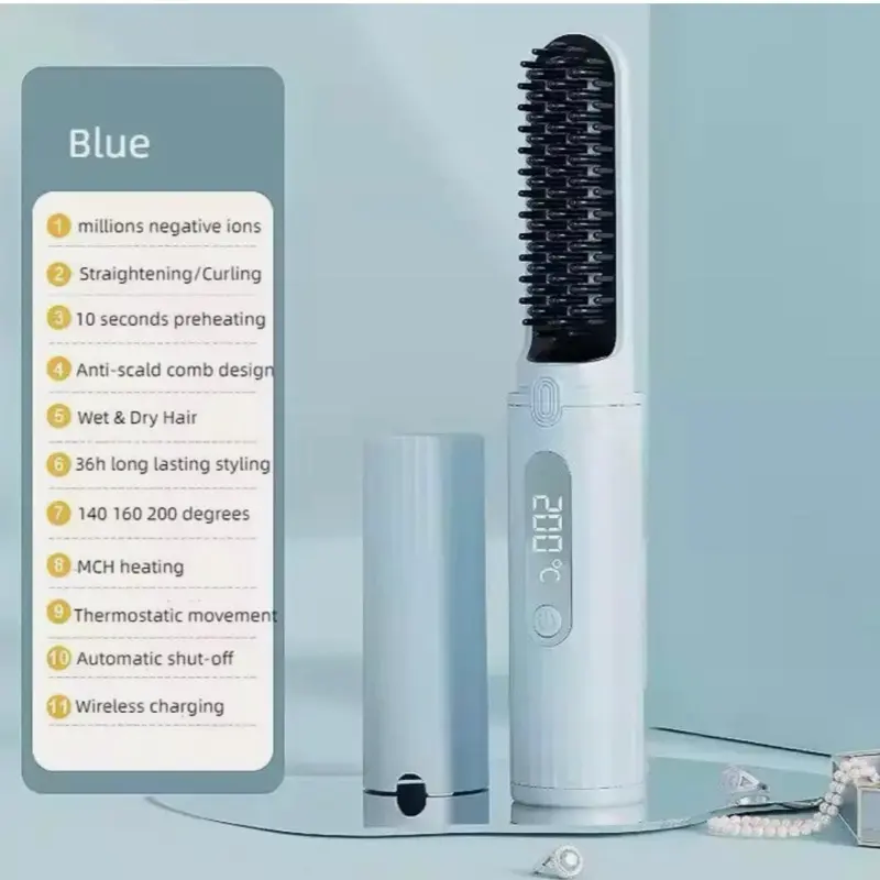 Cordless Hair Straightener Brush with USB Rechargeable Battery - 4500mAh - Quick and Efficient Hair Styling 1