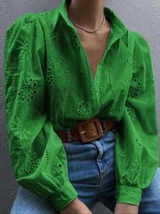 【Plus Size】 Solid Color Button Front Blouse, Casual Long Sleeve Top for Spring & Fall, Women's Clothes for Daily Wear, Womenswear