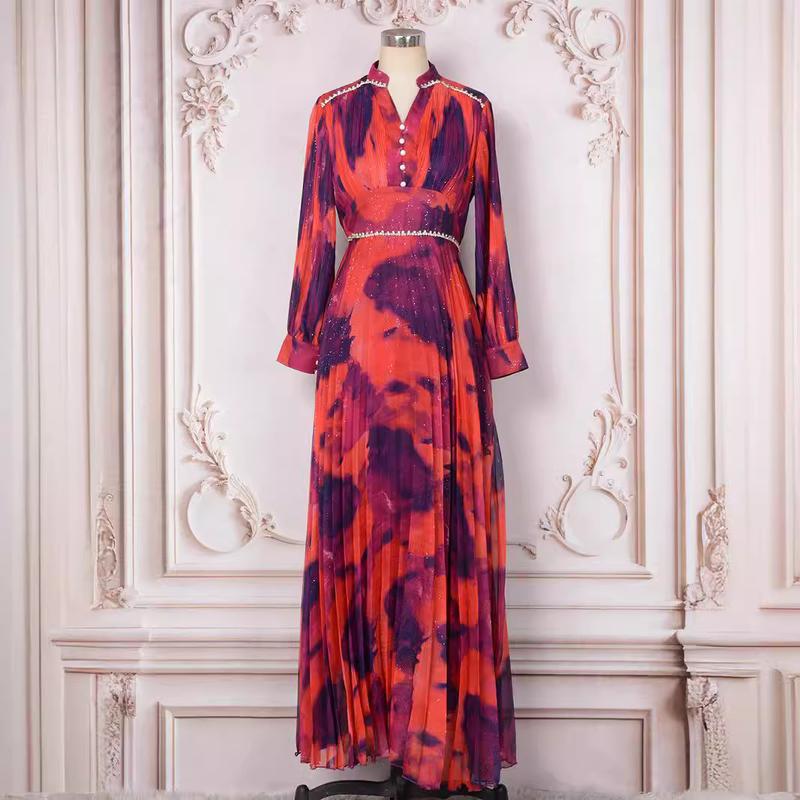 2025 Women's New Muslim Fashion Long Sleeve Loose Diamond-Studded Pink Party Dress 1
