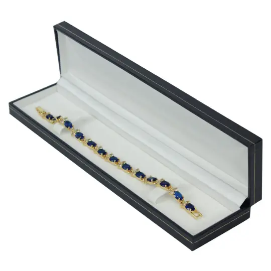 YELLOW GOLD FINISH Created Diamond Oval Cut Blue Sapphire Bracelet Including Gift Box 5