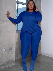 【Plus Size】Two-Piece Set  Solid Long Sleeve Tee & Skinny Pants Two-piece Set, Casual Round Neck Top & Trousers for Daily Outdoor Wear, Women's Outfits for Fall & Winter