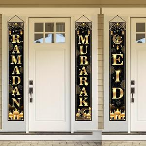 Eid Al Adha Door Banner, 3 Counts/set Door Hanging Banner, Eid Mubarak Door Banner, Festival Decoration for Home, Festive & Party Supplies