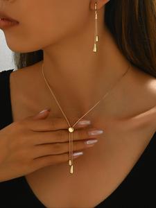 Women's Elegant Fashion Jewelry Set, Boho Style Water Drop Shaped Pendant Necklace & Dangle Earrings, Trendy All-match & Exquisite Jewelry Set for Birthday Gift