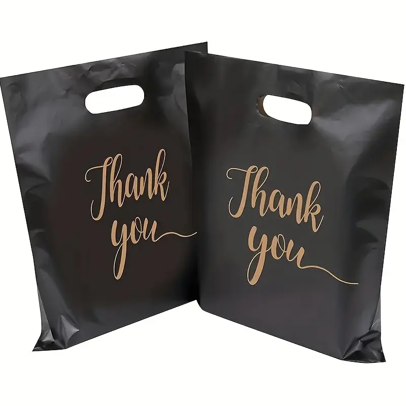 100pcs Durable Black Reusable Plastic Shopping Bags - Perfect for Thank You Gifts, Christmas, Parties, Stores & Boutiques 1