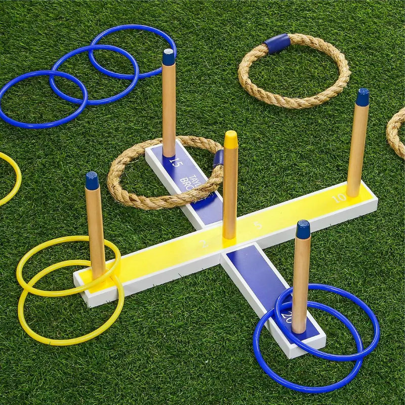 Giant Quoits Wooden Ring Toss Game, Classic Hoopla Outdoor Games, 5 Rope Quoits Set with Accessories and Bag, Indoor/Outdoor Fun Activity Game Set for Kids/Adults 1