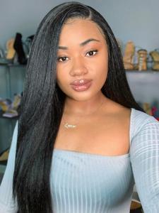 28 Inch 200% Density Yaki Straight 13x4 HD Transparent Lace Front Human Hair Wigs, Lace Front Human Hair Wigs, Natural Color Pre Plucked with Baby Hair for Women