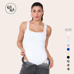 Rela Rela Premium Slinky Double Layered Square Neck Bodysuit UK 6-20 Silky Soft Stretchy Womenswear Tops