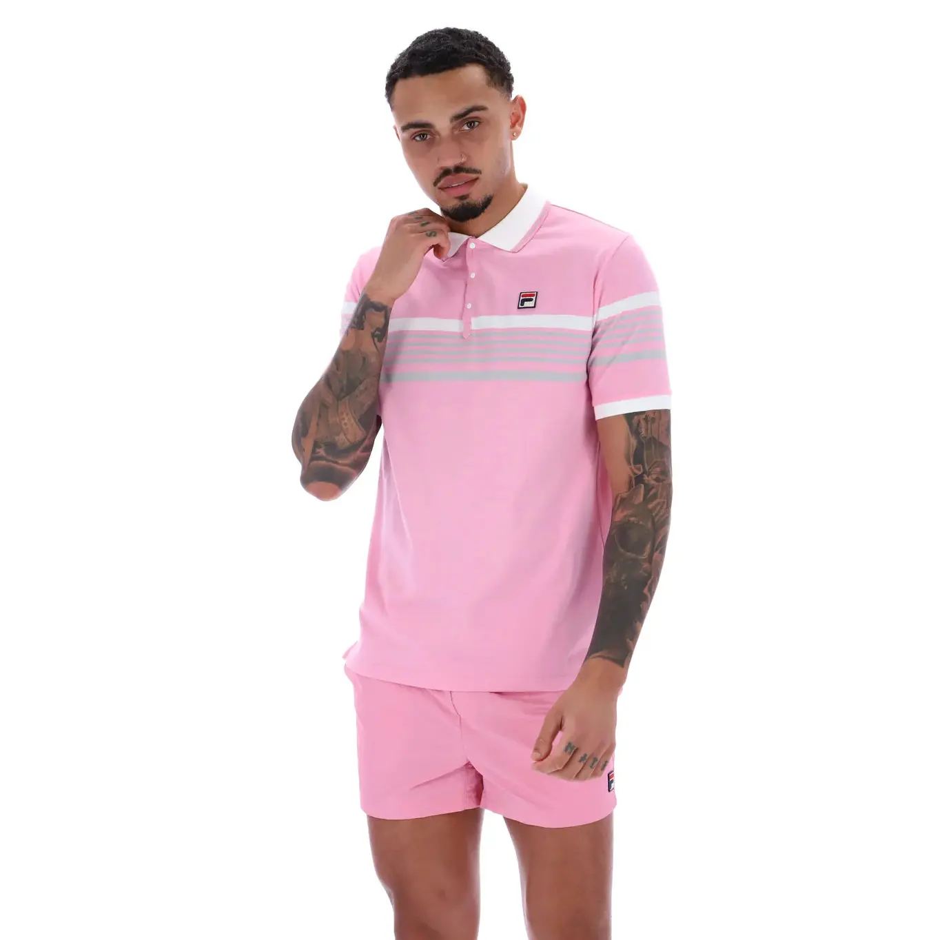 Fila Francis Yarn Dye Stripe Polo Shirt Prism Pink/White/High Rise