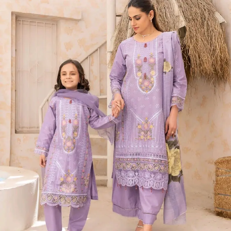 Khadija,s collection cotton stuff three pieces fully embroidered 4