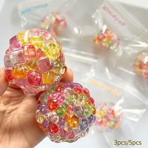 Popping Bubble Squishy Stress Ball, 3Pack/5 Pack Random Colors, Crunchy Bead Squeeze Toy, Sensory Relief Ball, Handmade Pop Pop Bubble Ball for Anxiety Relief, Creative Fun Toy, Birthday Gift, Easter Basket Stuffers