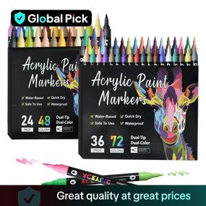 Acrylic Paint Marker Pen, 12/24/36pcs Colorful Double-ended Two-color Acrylic Paint Highlighters Pen, Art Supplies for Drawing, Rock Painting, Wood, Canvas, Stone, Glass, Acrylic Drawing Markers