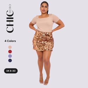 2025 ChicHero Elasticated Waist Sequin Mini Skirt - Womenswear Bottom Casual Elegant Polyester Style Basic Glitter Metallic