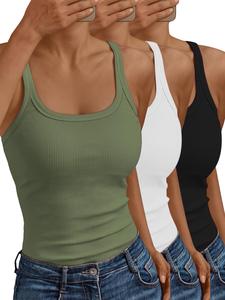 Women's Solid Scoop Neck Cami Top, Casual Basic Sleeveless Spaghetti Strap Top for Daily Wear, Ladies Clothes for All Seasons