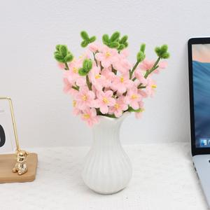 12pcs Artificial Chenille Peach Blossom with Leaves for Home Wedding Table Decor(without vase)