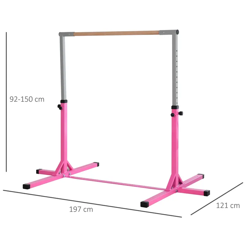 Steel Frame Adjustable Horizonal Gymnastics Bar for Kids Pink 3