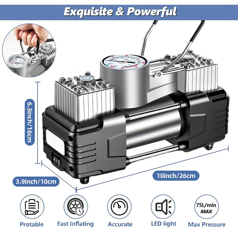 Electric Air Pump with Digital Pressure Gauge for Car Tires - Portable Tire Inflator with 60cm Inflatable Tube 2