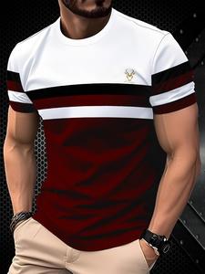Men's Colorblock Striped Print Round Neck Tee, Casual Short Sleeve Crew Neck T-shirt for Daily Wear, Fashion Men's Top for All Seasons